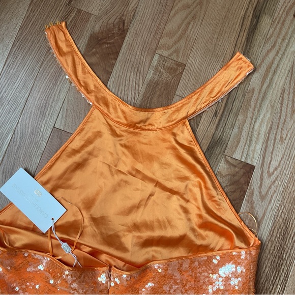 New - Caroline Constas Orange Sequin Halter Party Dress - prom dress - Picture 9 of 15